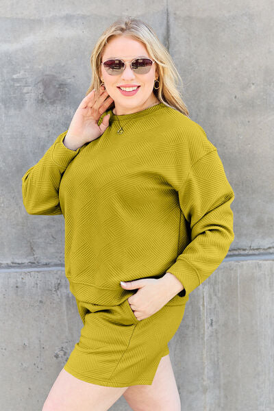 Double Take Full Size Texture Long Sleeve Top and Drawstring Shorts Set-Timber Brooke Boutique, Online Women's Fashion Boutique in Amarillo, Texas