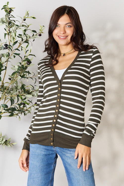 Zenana Full Size Striped Snap Down Cardigan-Timber Brooke Boutique, Online Women's Fashion Boutique in Amarillo, Texas