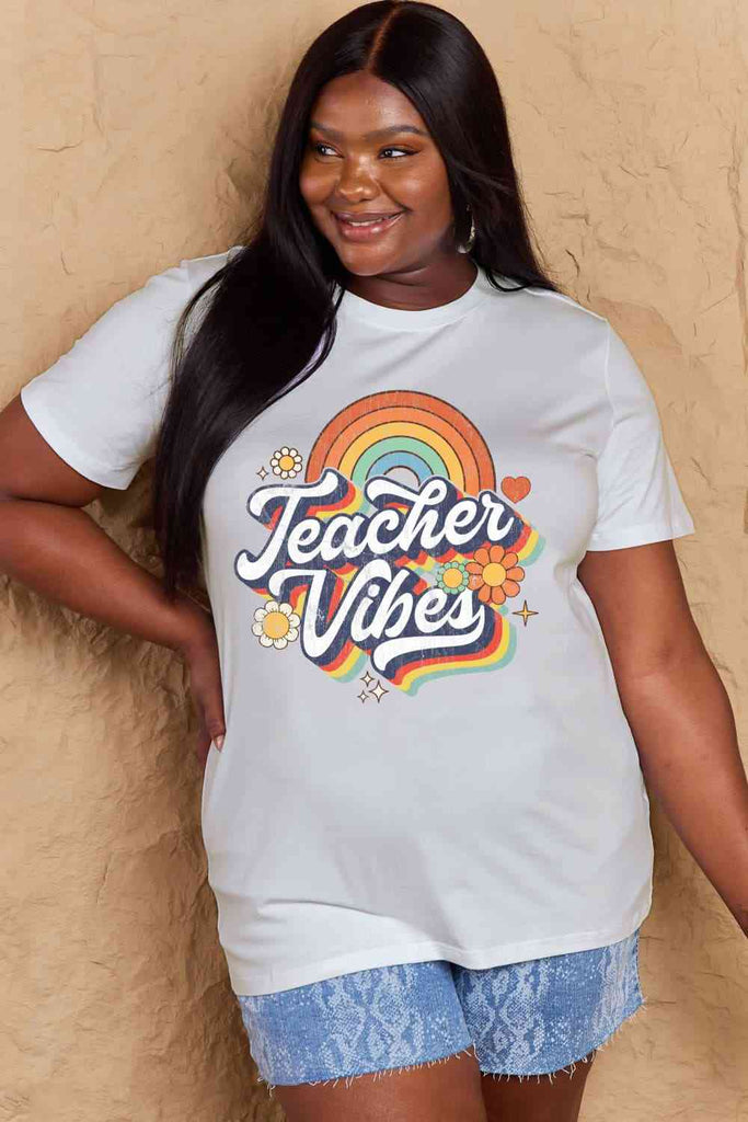 Simply Love Full Size TEACHER VIBES Graphic Cotton T-Shirt-Timber Brooke Boutique, Online Women's Fashion Boutique in Amarillo, Texas