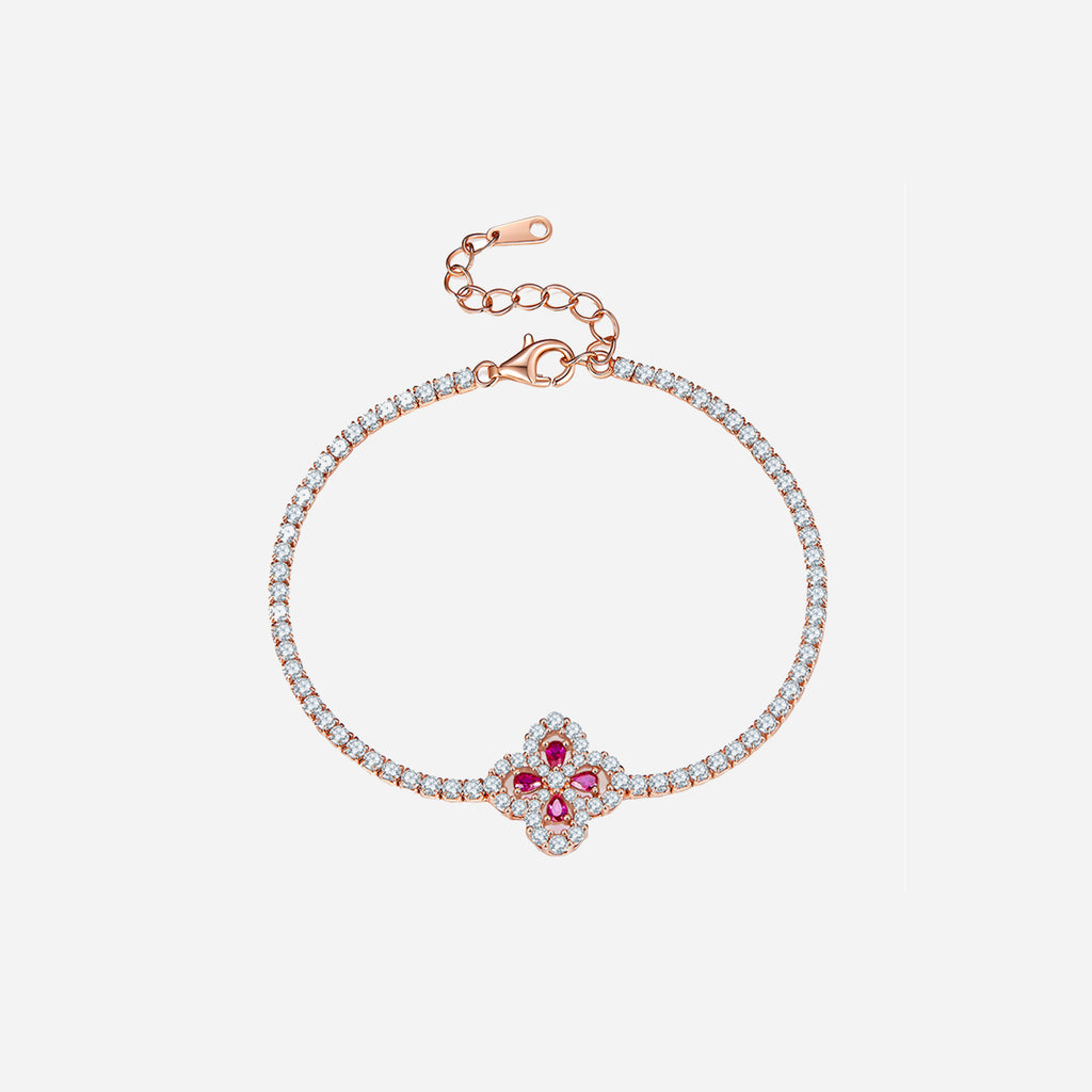 Lab-Grown Ruby 925 Sterling Silver Flower Shape Bracelet-Timber Brooke Boutique, Online Women's Fashion Boutique in Amarillo, Texas