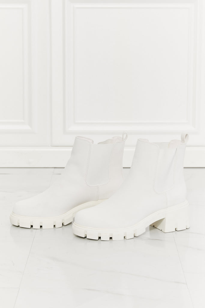 MMShoes Work For It Matte Lug Sole Chelsea Boots in White-Timber Brooke Boutique, Online Women's Fashion Boutique in Amarillo, Texas