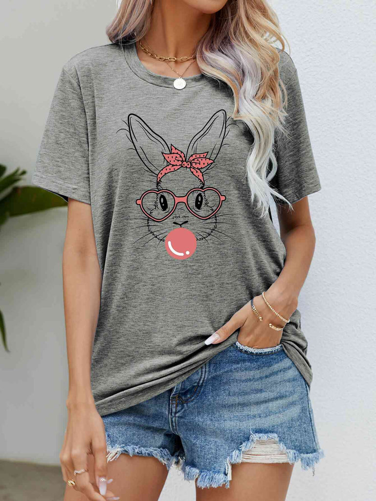 Easter Bunny Graphic Round Neck T-Shirt-Timber Brooke Boutique, Online Women's Fashion Boutique in Amarillo, Texas