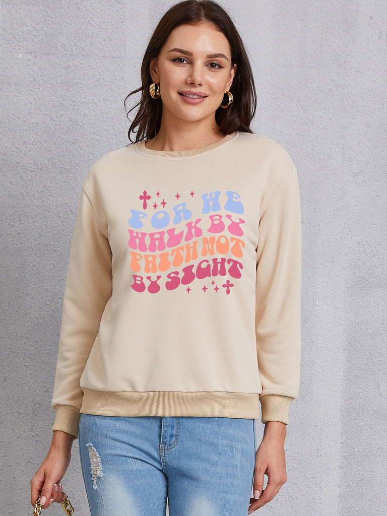 FOR WE WALK BY FAITH NOT BY SIGHT Round Neck Sweatshirt-Timber Brooke Boutique, Online Women's Fashion Boutique in Amarillo, Texas