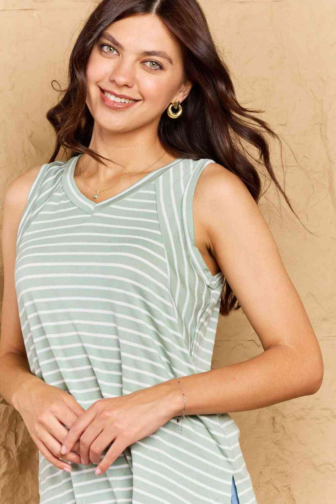 Doublju Full Size Striped Sleeveless V-Neck Top-Timber Brooke Boutique, Online Women's Fashion Boutique in Amarillo, Texas