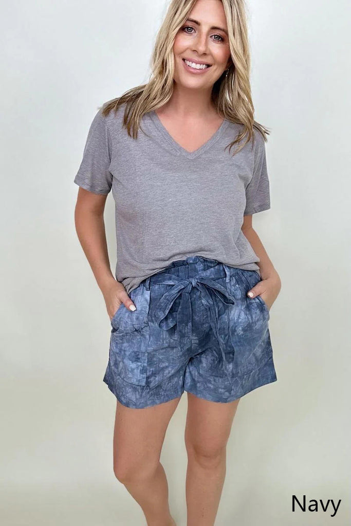 Cotton Bleu Tie Dye Casual Shorts With Belt-Shorts-Timber Brooke Boutique, Online Women's Fashion Boutique in Amarillo, Texas
