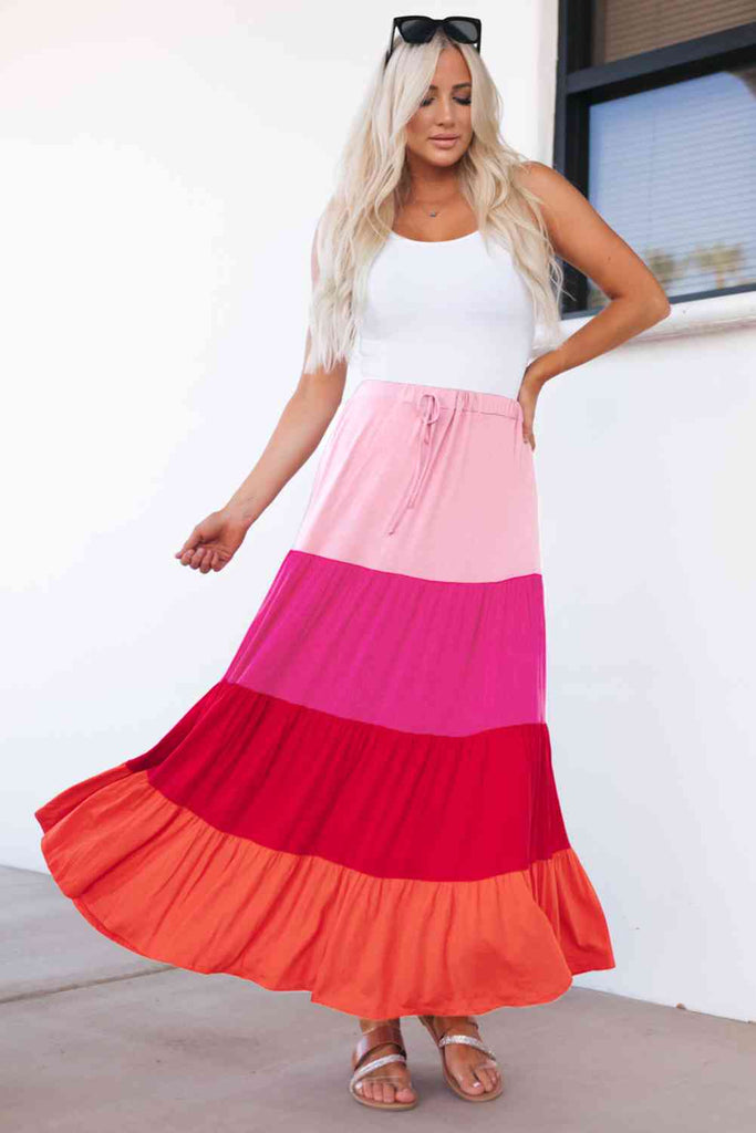 Color Block Tiered Maxi Skirt-Timber Brooke Boutique, Online Women's Fashion Boutique in Amarillo, Texas