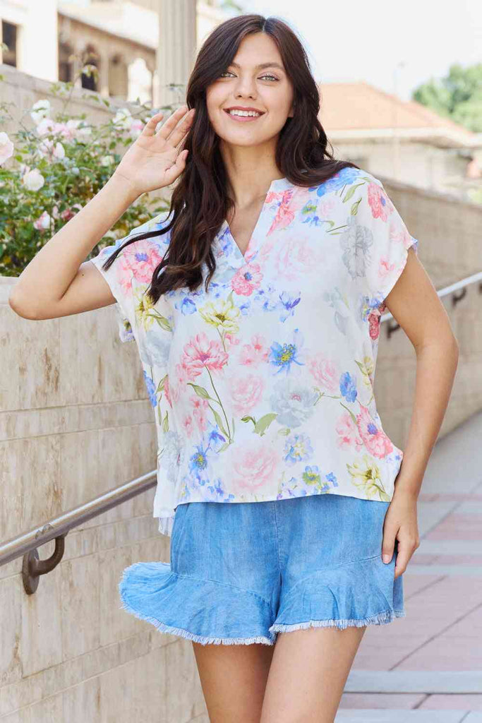 White Birch One And Only Full Size Short Sleeve Floral Print Top-Timber Brooke Boutique, Online Women's Fashion Boutique in Amarillo, Texas