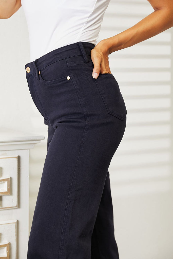 Judy Blue Full Size High Waist Tummy Control Garment Dyed Wide Cropped Jeans-Timber Brooke Boutique, Online Women's Fashion Boutique in Amarillo, Texas