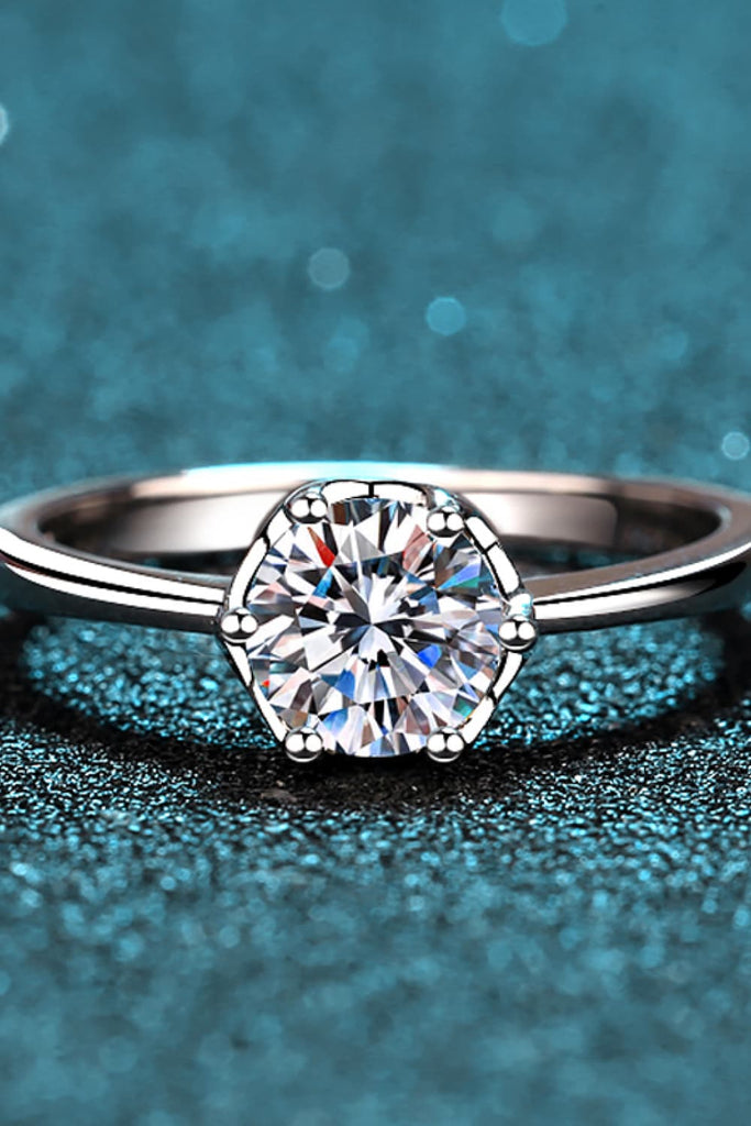 1 Carat Moissanite Rhodium-Plated Solitaire Ring-Timber Brooke Boutique, Online Women's Fashion Boutique in Amarillo, Texas