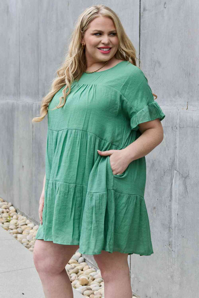 HEYSON Sweet As Can Be Full Size Textured Woven Babydoll Dress-Timber Brooke Boutique, Online Women's Fashion Boutique in Amarillo, Texas