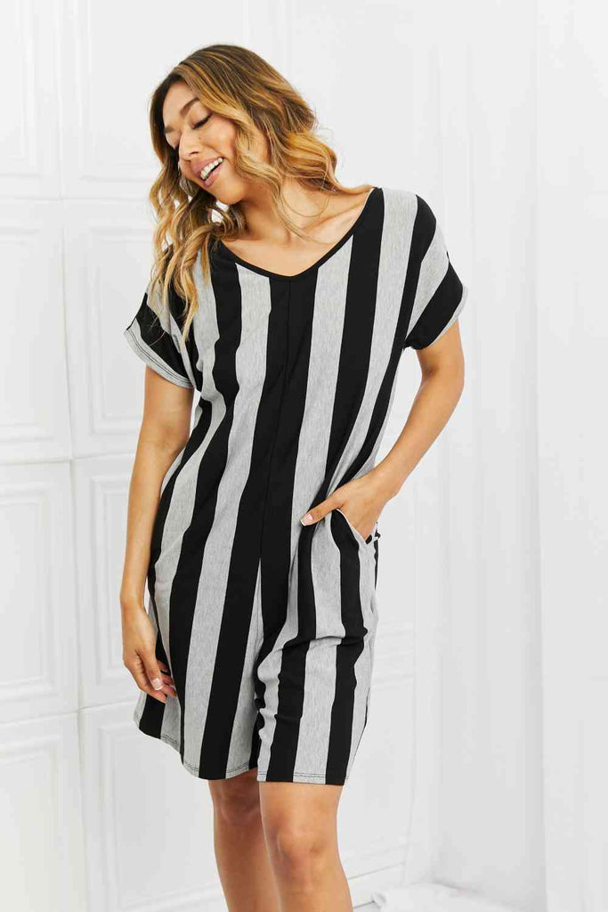 BOMBOM Late Start Striped Romper-Timber Brooke Boutique, Online Women's Fashion Boutique in Amarillo, Texas