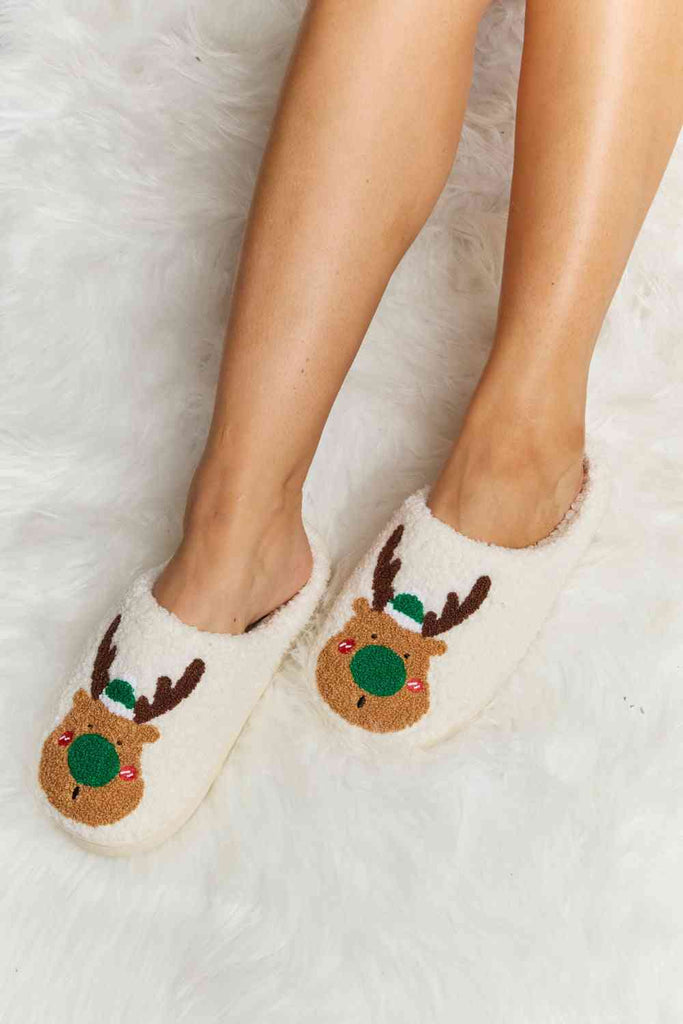 Melody Rudolph Print Plush Slide Slippers-Timber Brooke Boutique, Online Women's Fashion Boutique in Amarillo, Texas