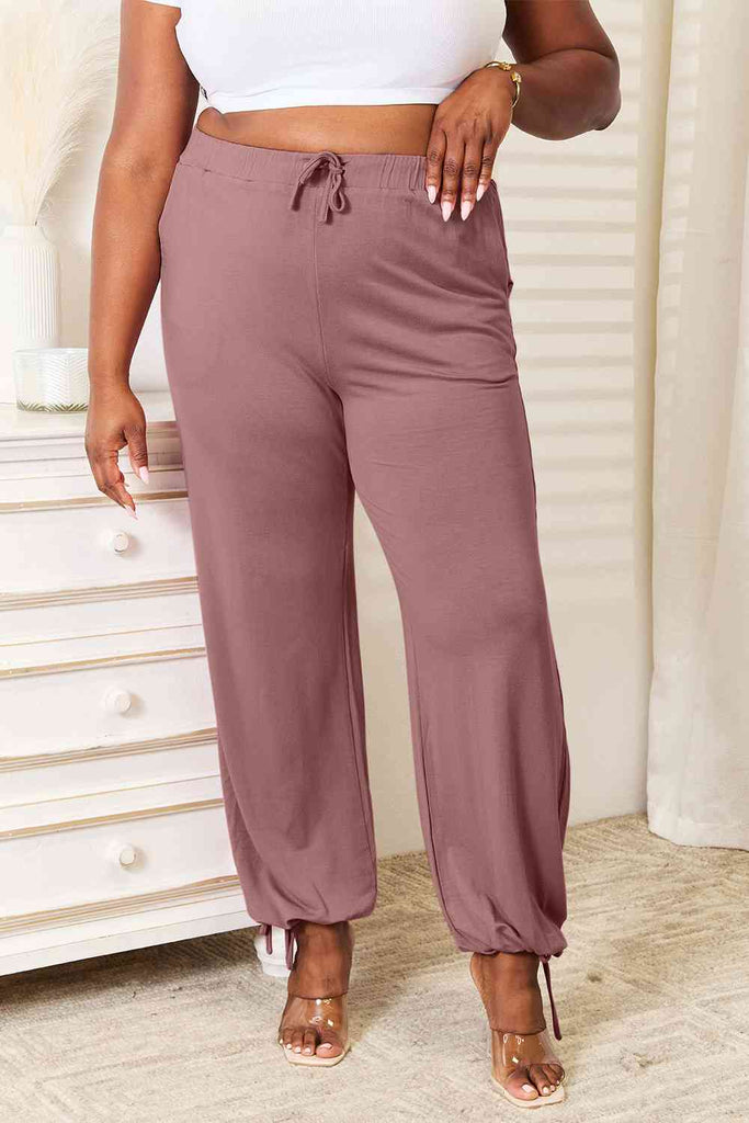 Basic Bae Full Size Soft Rayon Drawstring Waist Pants with Pockets-Pants-Timber Brooke Boutique, Online Women's Fashion Boutique in Amarillo, Texas