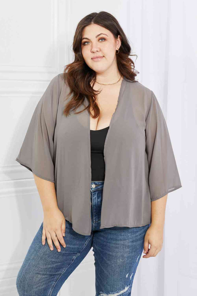 Melody Just Breathe Full Size Chiffon Kimono in Grey-Timber Brooke Boutique, Online Women's Fashion Boutique in Amarillo, Texas