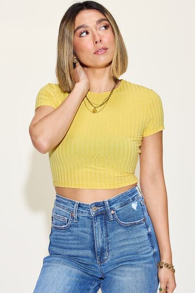Basic Bae Full Size Ribbed Round Neck Short Sleeve T-Shirt-Timber Brooke Boutique, Online Women's Fashion Boutique in Amarillo, Texas