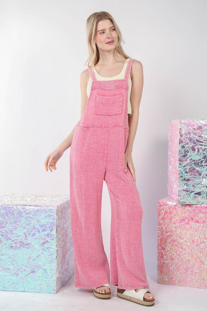 VERY J Texture Washed Wide Leg Overalls-Timber Brooke Boutique, Online Women's Fashion Boutique in Amarillo, Texas