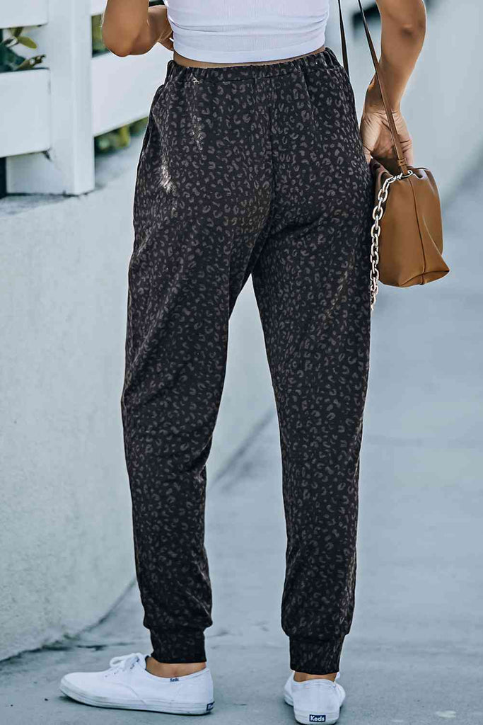 Double Take Leopard Print Joggers with Pockets-Timber Brooke Boutique, Online Women's Fashion Boutique in Amarillo, Texas