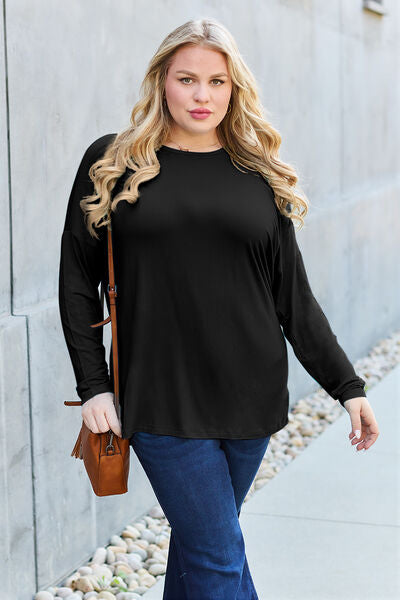 Basic Bae Full Size Round Neck Dropped Shoulder T-Shirt-Timber Brooke Boutique, Online Women's Fashion Boutique in Amarillo, Texas