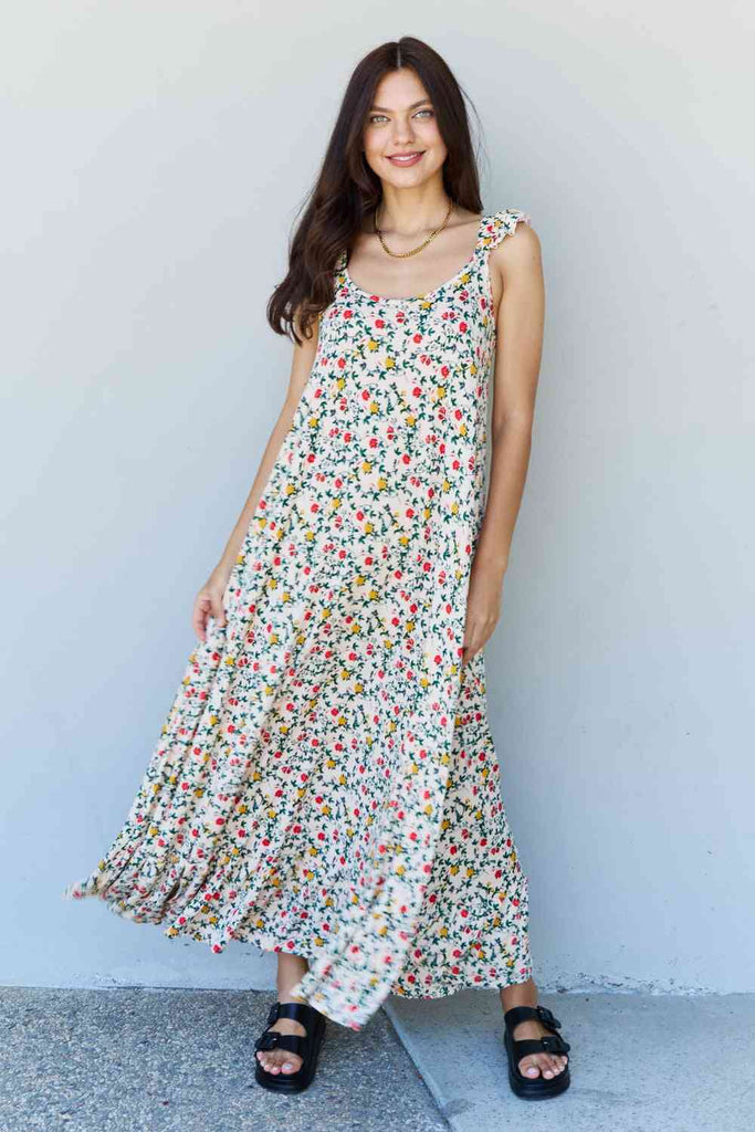 Doublju In The Garden Ruffle Floral Maxi Dress in Natural Rose-Timber Brooke Boutique, Online Women's Fashion Boutique in Amarillo, Texas