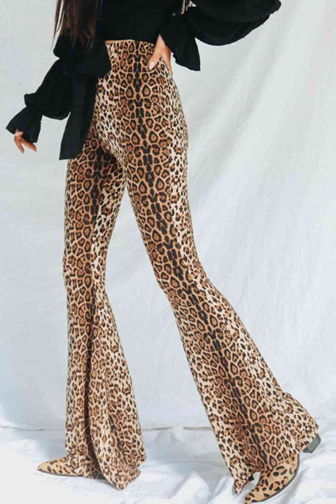 Leopard Print Flare Leg Pants-Timber Brooke Boutique, Online Women's Fashion Boutique in Amarillo, Texas