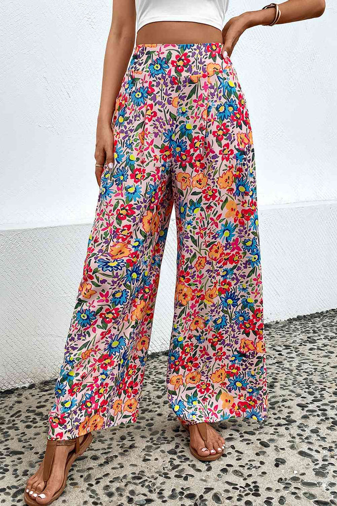 Floral Print Wide Leg Long Pants-Timber Brooke Boutique, Online Women's Fashion Boutique in Amarillo, Texas