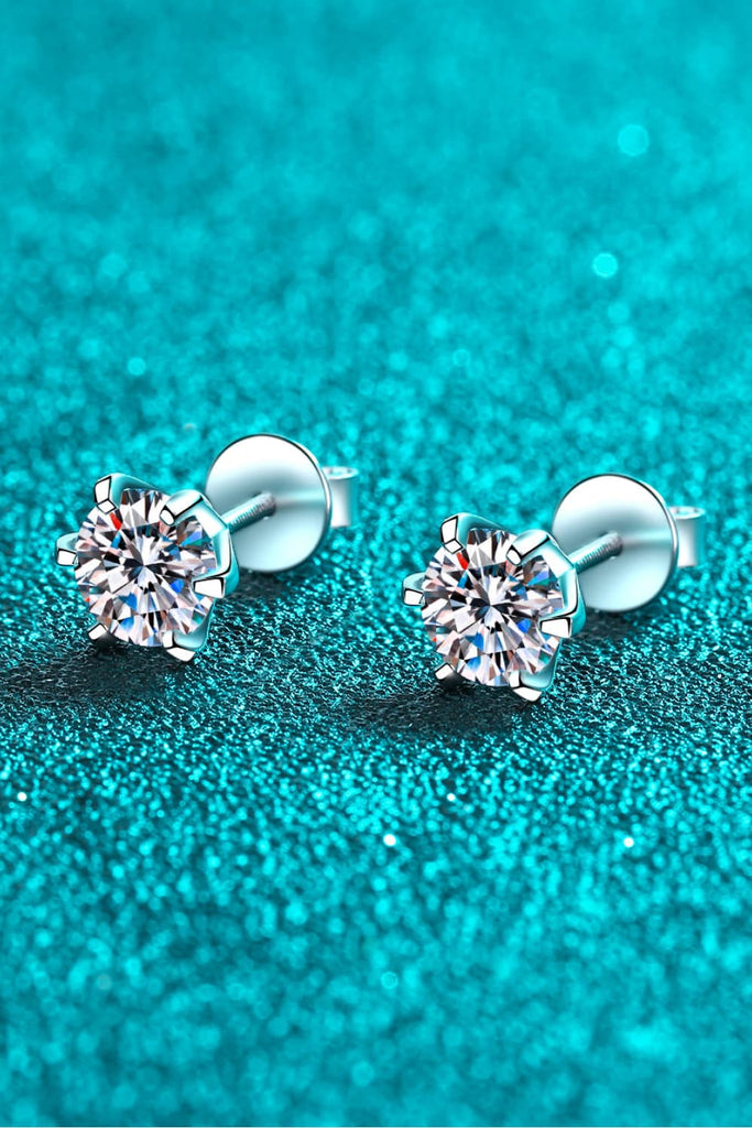 1 Carat Moissanite Rhodium-Plated Stud Earrings-Timber Brooke Boutique, Online Women's Fashion Boutique in Amarillo, Texas