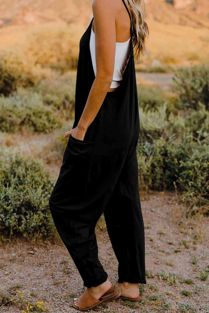 Double Take Full Size V-Neck Sleeveless Jumpsuit with Pockets-Timber Brooke Boutique, Online Women's Fashion Boutique in Amarillo, Texas
