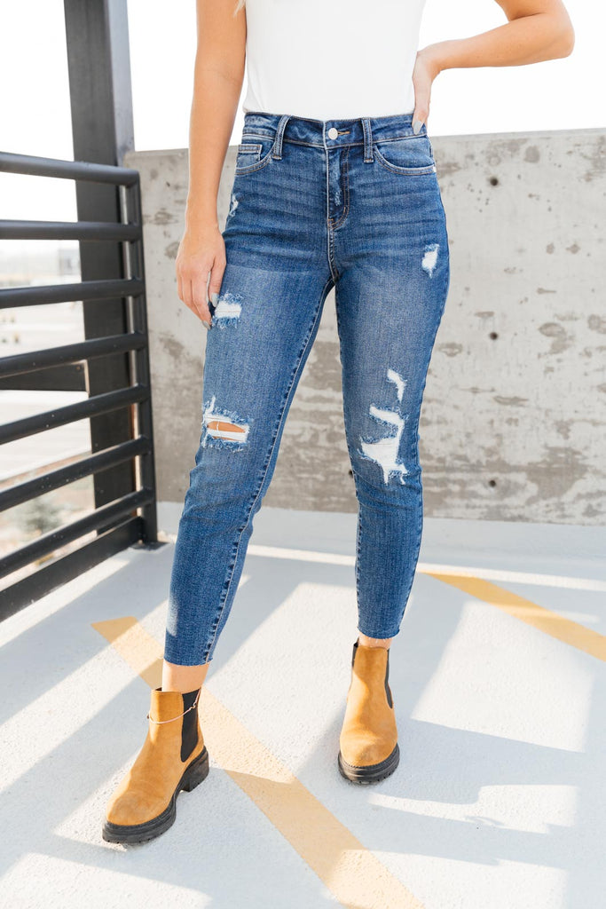 Vintage Indigo Cropped Skinny Jeans-Womens-Timber Brooke Boutique, Online Women's Fashion Boutique in Amarillo, Texas