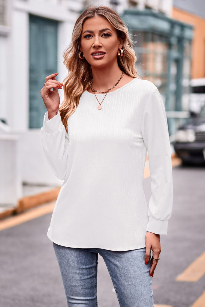 Round Neck Long Sleeve Tee-Timber Brooke Boutique, Online Women's Fashion Boutique in Amarillo, Texas