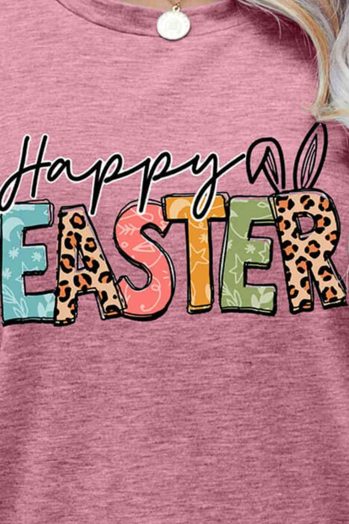 HAPPY EASTER Graphic Round Neck Tee Shirt-Timber Brooke Boutique, Online Women's Fashion Boutique in Amarillo, Texas
