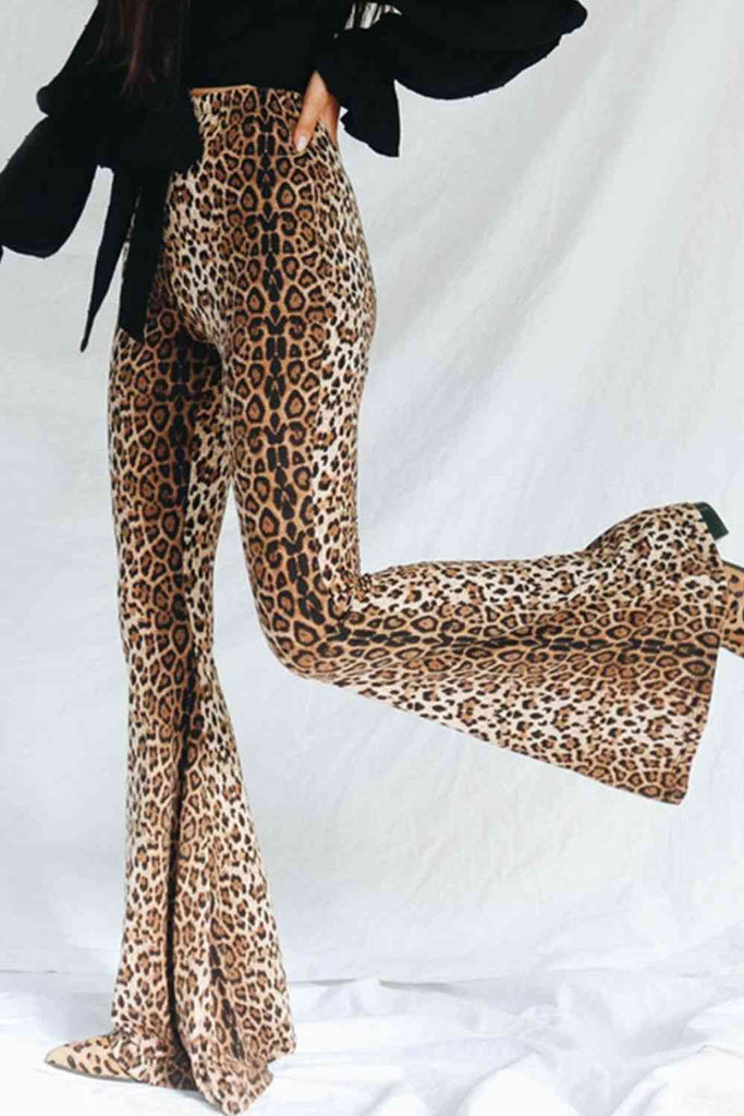 Leopard Print Flare Leg Pants-Timber Brooke Boutique, Online Women's Fashion Boutique in Amarillo, Texas