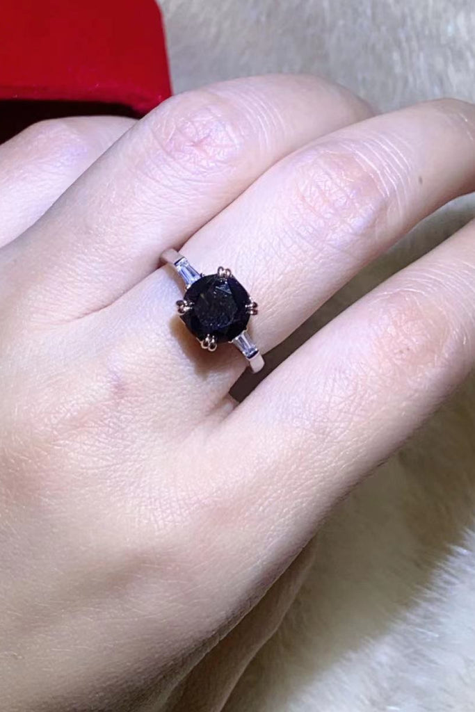 2 Carat Black Moissanite Platinum-Plated Ring-Timber Brooke Boutique, Online Women's Fashion Boutique in Amarillo, Texas