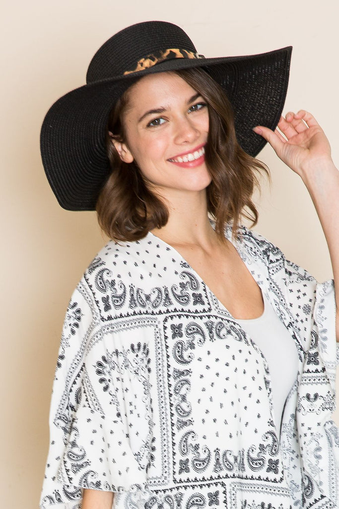 Justin Taylor Printed Belt Sunhat in Black-Timber Brooke Boutique, Online Women's Fashion Boutique in Amarillo, Texas