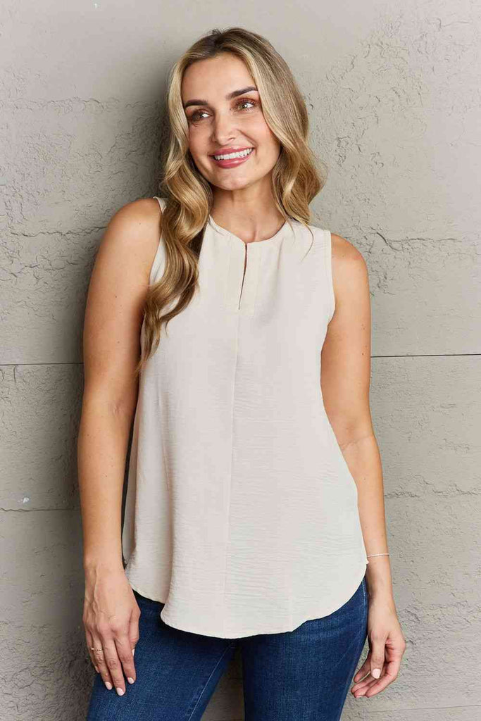 Ninexis First Glance Sleeveless Neckline Slit Top-Timber Brooke Boutique, Online Women's Fashion Boutique in Amarillo, Texas