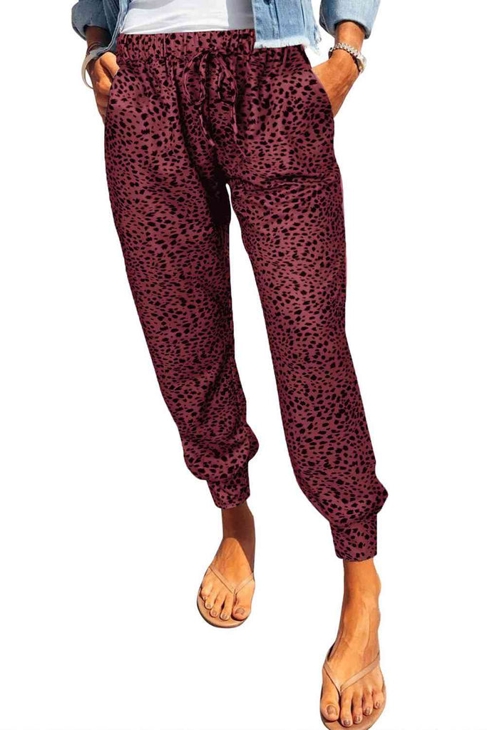 Double Take Leopard Print Joggers with Pockets-Timber Brooke Boutique, Online Women's Fashion Boutique in Amarillo, Texas