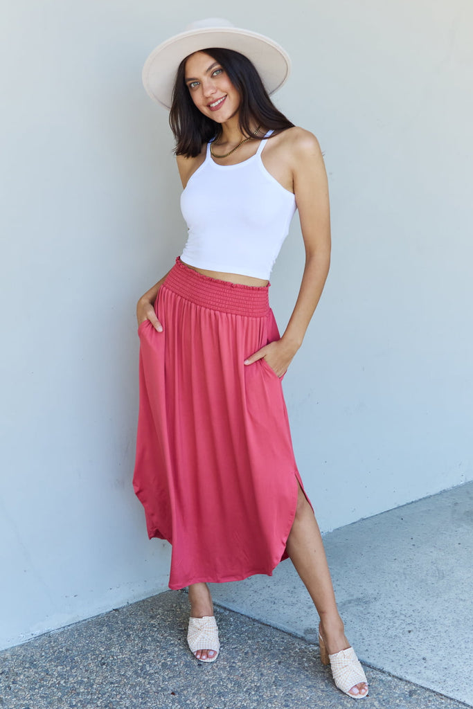 Doublju Comfort Princess Full Size High Waist Scoop Hem Maxi Skirt in Hot Pink-Timber Brooke Boutique, Online Women's Fashion Boutique in Amarillo, Texas