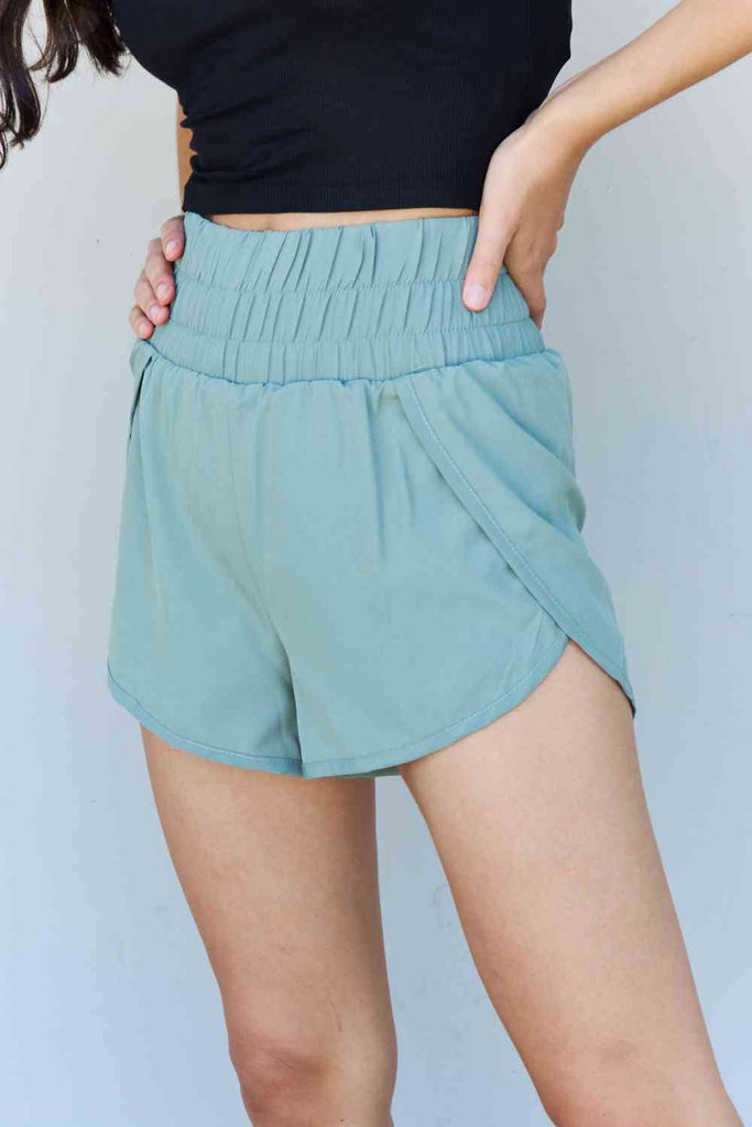 Ninexis Stay Active High Waistband Active Shorts in Pastel Blue-Timber Brooke Boutique, Online Women's Fashion Boutique in Amarillo, Texas