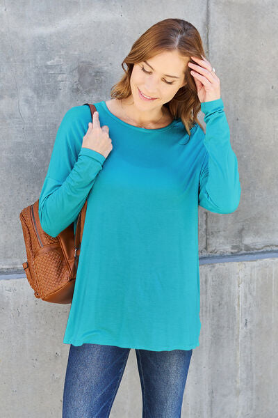 Basic Bae Full Size Round Neck Dropped Shoulder T-Shirt-Timber Brooke Boutique, Online Women's Fashion Boutique in Amarillo, Texas