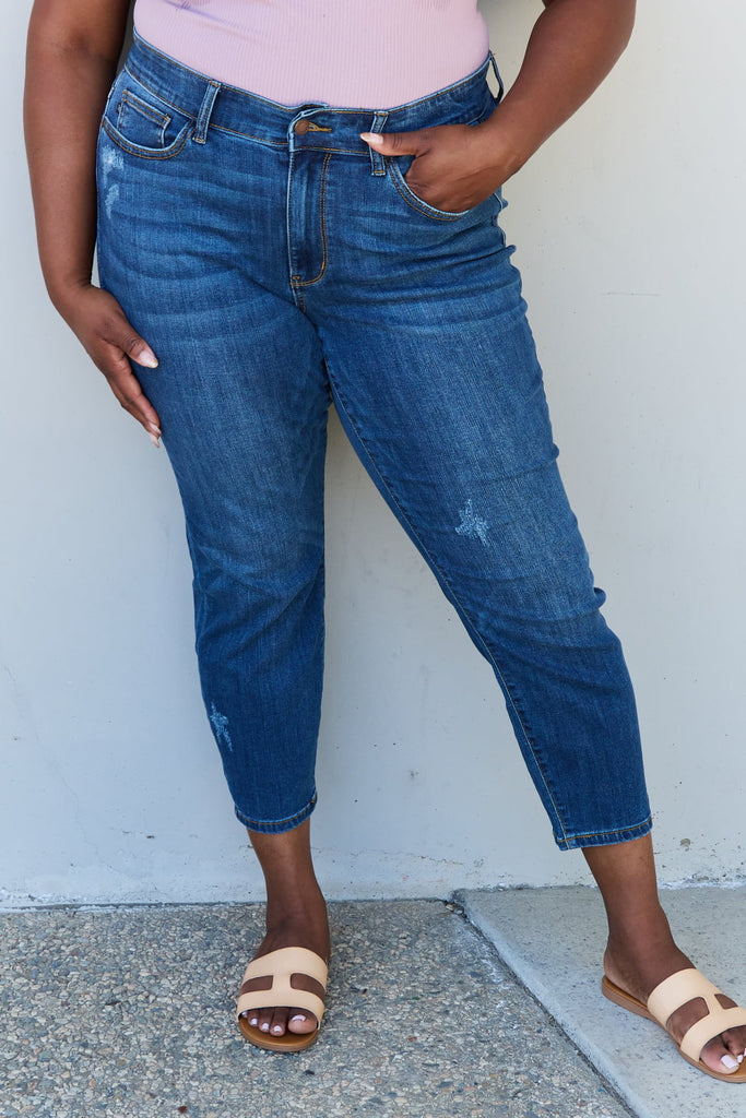 Judy Blue Aila Short Full Size Mid Rise Cropped Relax Fit Jeans-Timber Brooke Boutique, Online Women's Fashion Boutique in Amarillo, Texas
