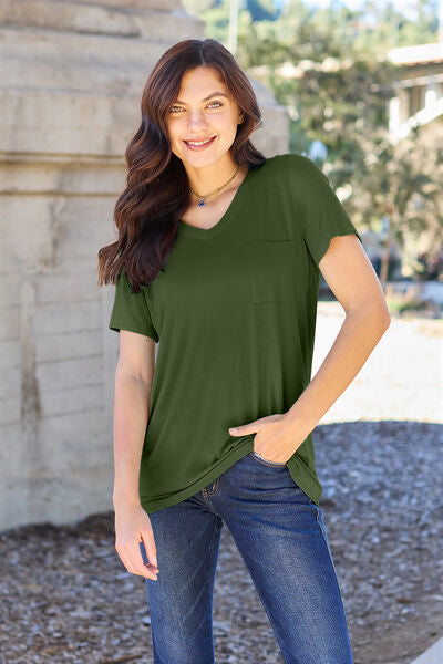 Basic Bae Full Size V-Neck Short Sleeve T-Shirt-Timber Brooke Boutique, Online Women's Fashion Boutique in Amarillo, Texas