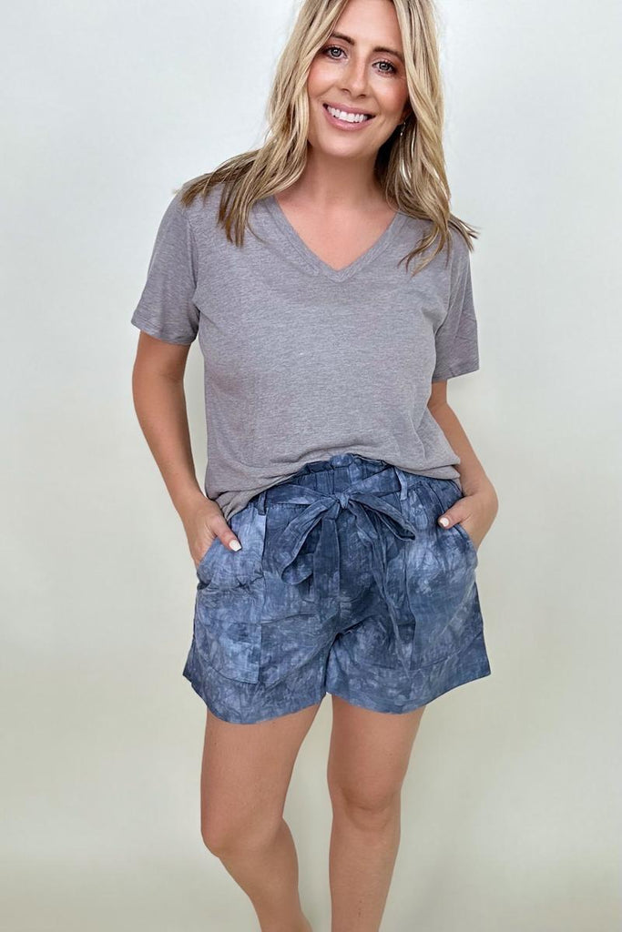 Cotton Bleu Tie Dye Casual Shorts With Belt-Shorts-Timber Brooke Boutique, Online Women's Fashion Boutique in Amarillo, Texas