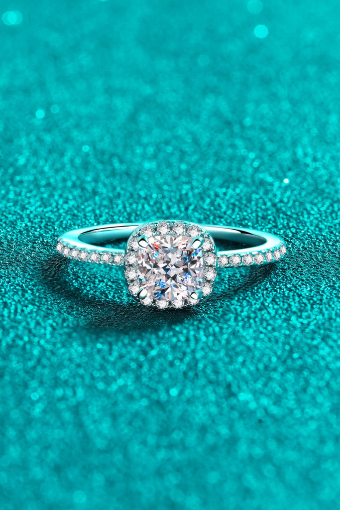 1 Carat Moissanite 925 Sterling Silver Halo Ring-Timber Brooke Boutique, Online Women's Fashion Boutique in Amarillo, Texas