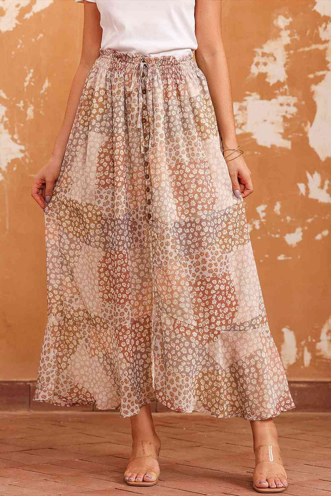 Floral Buttoned Front Slit Skirt-Timber Brooke Boutique, Online Women's Fashion Boutique in Amarillo, Texas