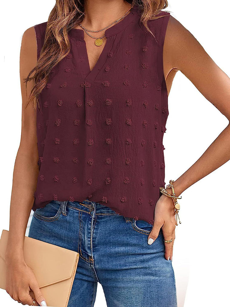 Swiss Dot Notched Tank-Timber Brooke Boutique, Online Women's Fashion Boutique in Amarillo, Texas