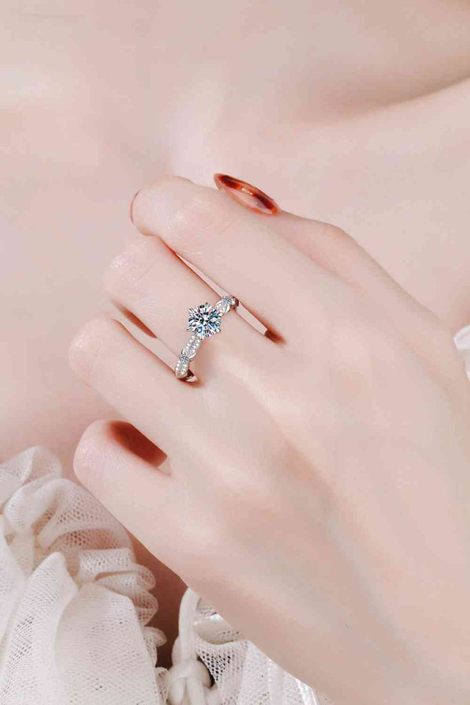 925 Sterling Silver Inlaid Moissanite 6-Prong Ring-Timber Brooke Boutique, Online Women's Fashion Boutique in Amarillo, Texas