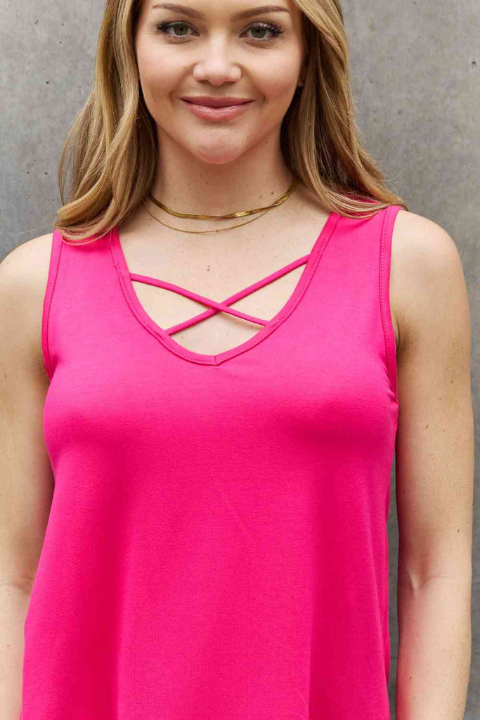 BOMBOM Criss Cross Front Detail Sleeveless Top in Hot Pink-Timber Brooke Boutique, Online Women's Fashion Boutique in Amarillo, Texas