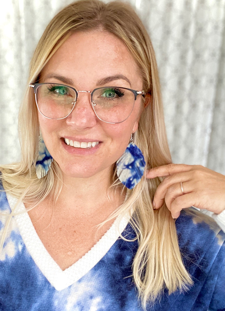 Blue Marble Fringe Earrings-YFW-Timber Brooke Boutique, Online Women's Fashion Boutique in Amarillo, Texas