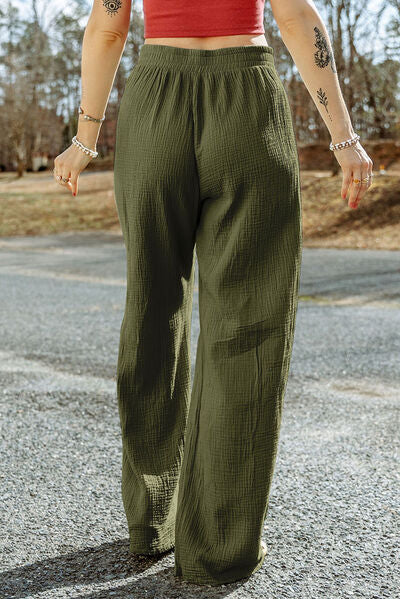 Texture Tied Wide Leg Pants-Timber Brooke Boutique, Online Women's Fashion Boutique in Amarillo, Texas