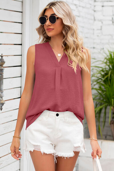 Texture V-Neck Sleeveless Top-Timber Brooke Boutique, Online Women's Fashion Boutique in Amarillo, Texas