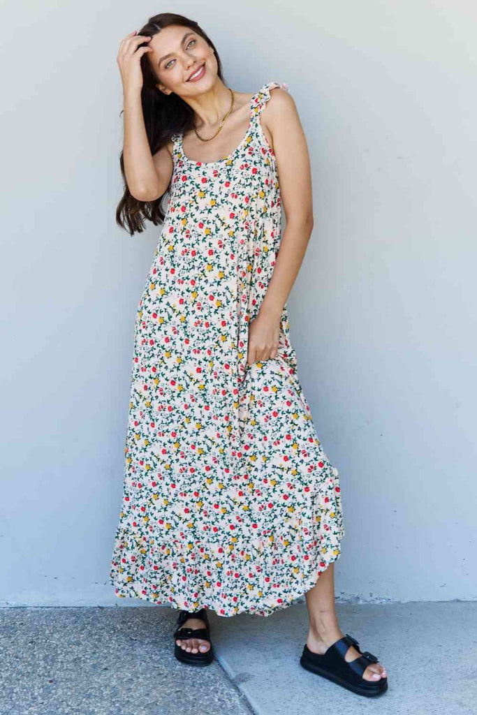 Doublju In The Garden Ruffle Floral Maxi Dress in Natural Rose-Timber Brooke Boutique, Online Women's Fashion Boutique in Amarillo, Texas